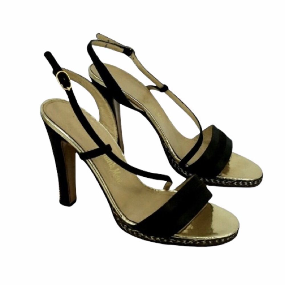 Frank More 6 Vintage Italian Suede Leather Stiletto Heel Brown Gold Women Shoes
